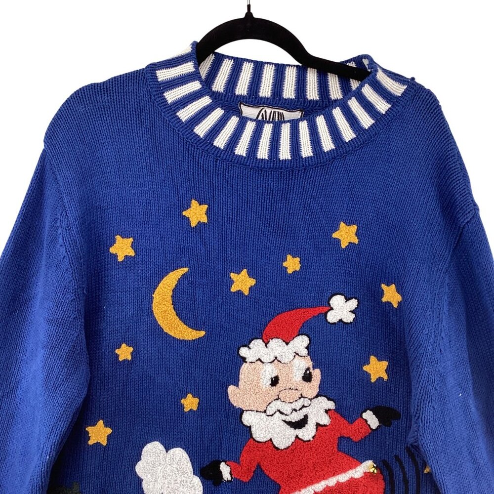 Christmas Men’s Sweater Santa Jingle Blue‎ Size XL Xlarge Booty Santa Bells - Picture 2 of 12